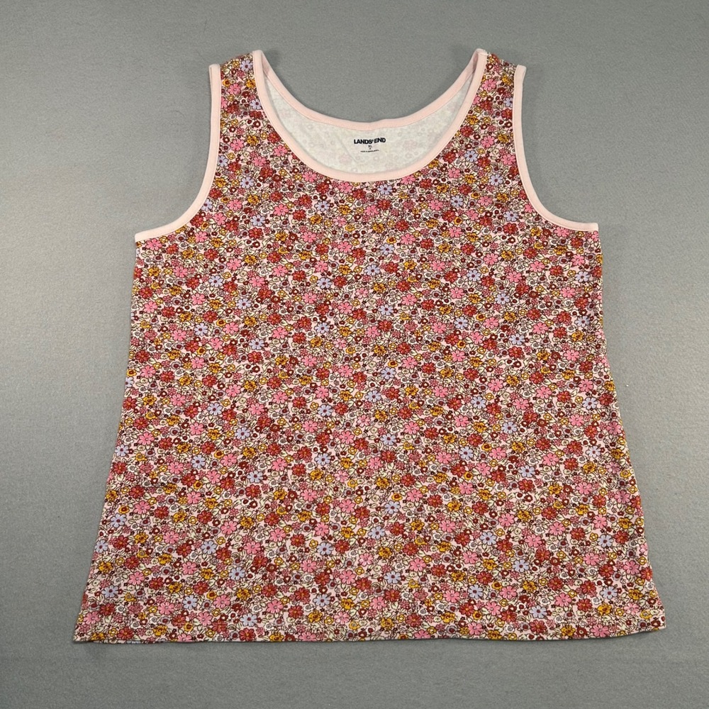 Lands' End Tank Top Womens XL Pink Floral Sleeveless Scoop Neck Cotton Blend